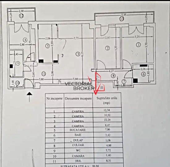 Pasaj Bucur Obor, 4 camere decomandat, renovat, an 1979.